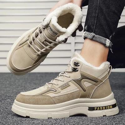 Winter Herrenstiefel Luxusleder Lässige Stiefeletten Mode High Top Baumwollstiefel Dickes Plüsch Warm Schneestiefel Winter Herren Sneaker