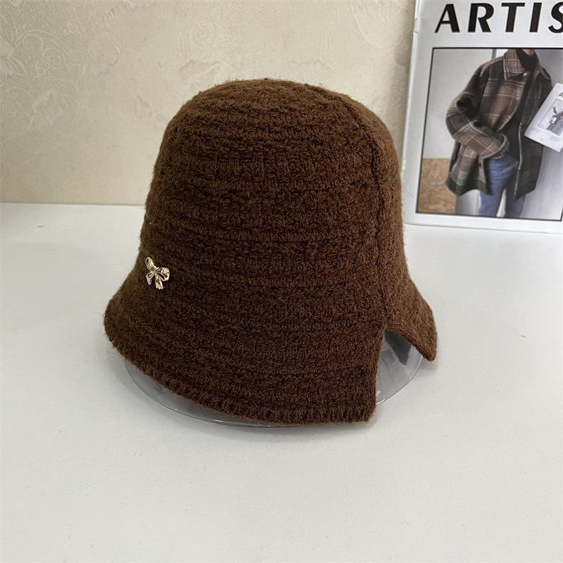 

Осень и зима нежная и свежая вязаная металлическая стандартная шапка-панама с задним отверстием, универсальная простая панама для женщин M（56-58cm） темно-коричневого