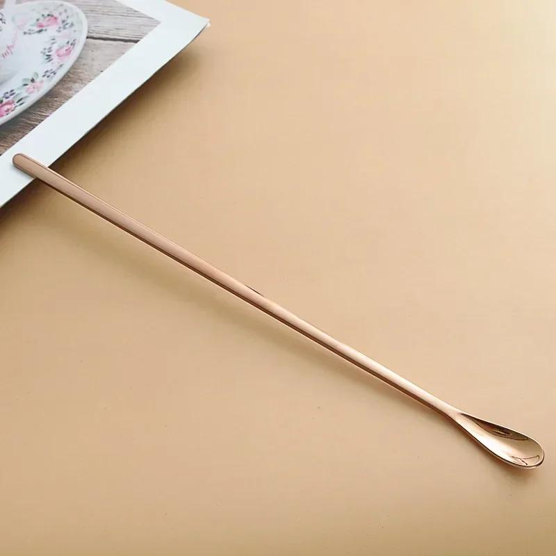 Stainless Steel Long Handle Coffee Stirring Spoon with Waterdrop Shape Ideal for Honey and Cocktail Mixing Bar Tool