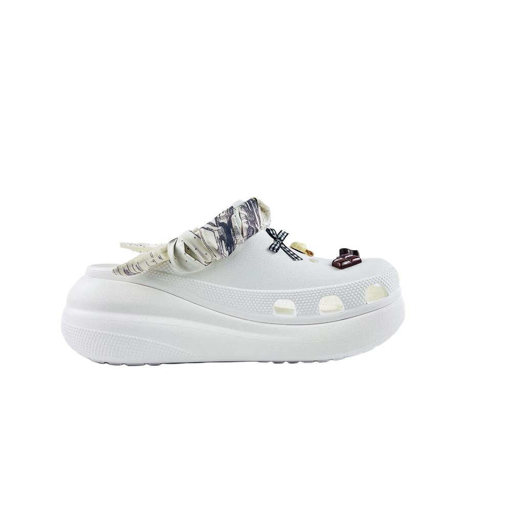 Crocs Crush Clog EVA Bear Buttons Fashionable and Versatile Comfortable Casual Hole Shoes Unisex White