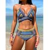 [Europese en Amerikaanse Retro Vakantie Zwempak Dames] Patroon Gesplitste Bikini Lange Blouse Drie Delig Zwempak