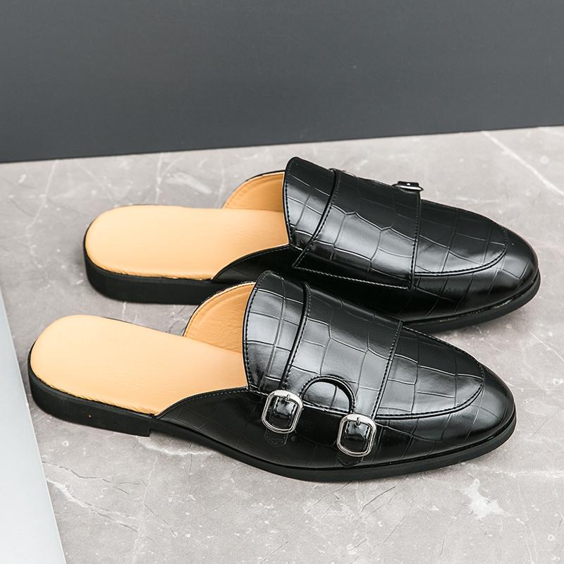 Fashion Summer Luxury Brand Mens Shoes Casual Half Drag Loafers Leather Slippers Breathable Slip On Lazy Driving Shoes for Men Moccasins