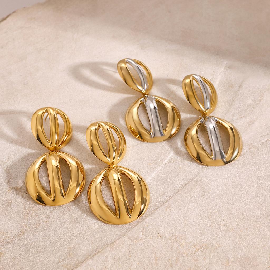 Yori Two Tone Silver Color Gold Color Tone Oval Earrings Metal Charm Texture Jewelry Accessories Xmas gift