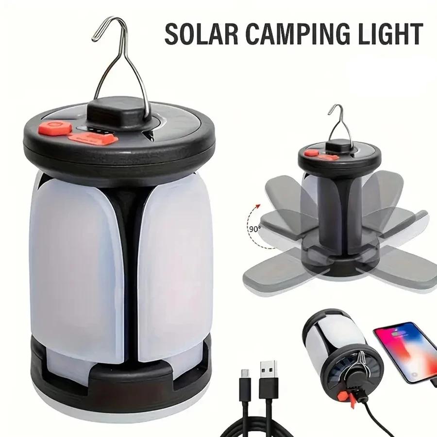 Solar Camping Light, Foldable Portable Lantern,2000/2400mAh Power Bank Outdoor Hanging Tent Light for Hiking, Emergency, Tourism