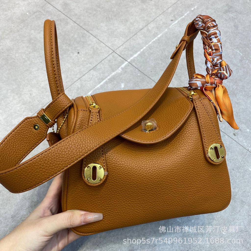 Bag Retro Soft Cowhide Lychee Pattern Portable Shoulder Crossbody Macaron