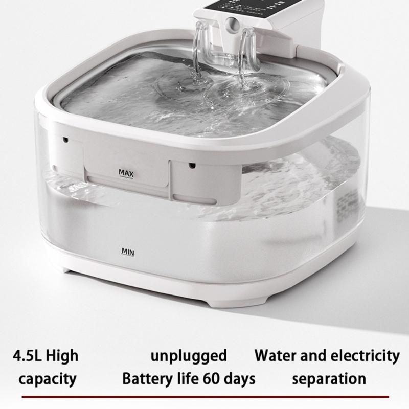 USB Rechargeable Pet Water Fountain 5000mah Battery Large Capacity 4.5L Quiet Operations for Cats Small Dog Watering Use