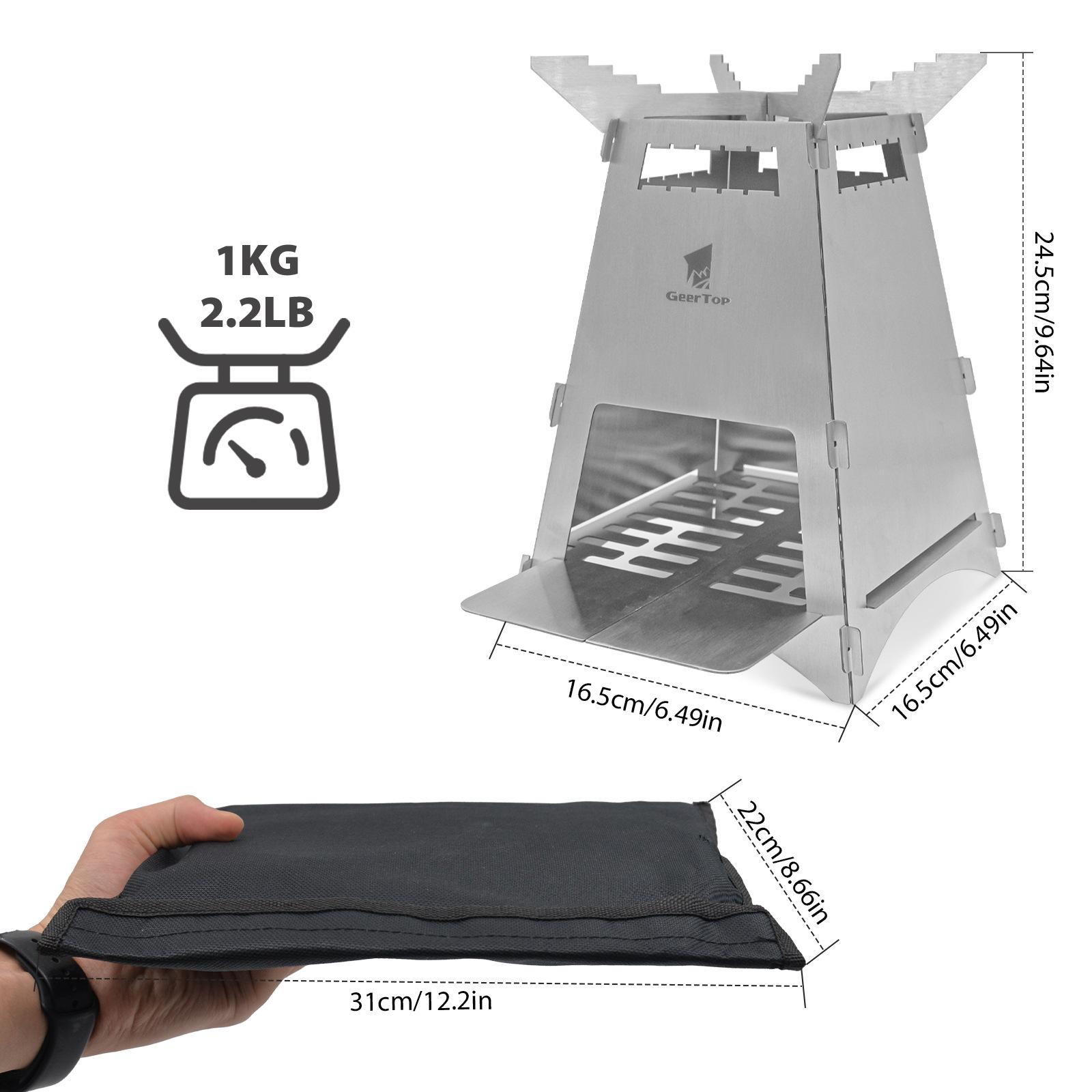Rocket Stove Portable Wood Stove Folding Camping Stove Stainless Steel Outdoor Wood Burning for Hiking