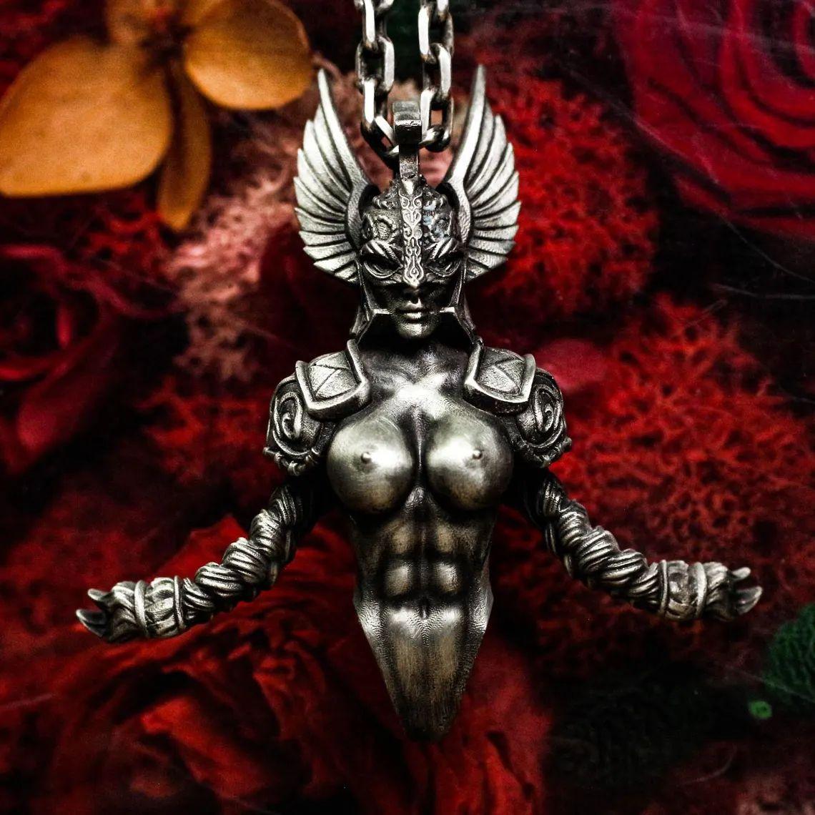 

Valkyrie Bust Necklace, Retro Mythical Men s and Women s Jewelry