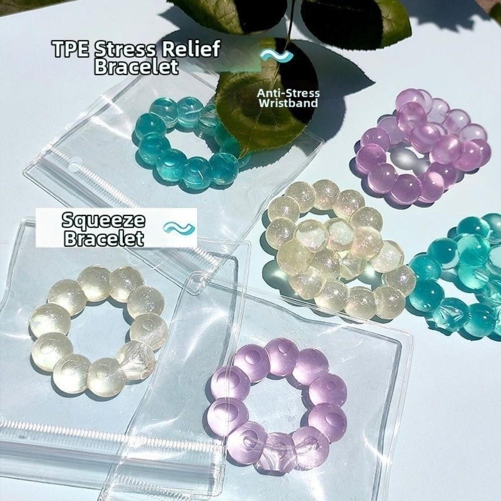 3PCS Elastic Fidget Bracelet Sensory Stress Wristband Crystal Bead Squeeze Bracelet Relax Gift