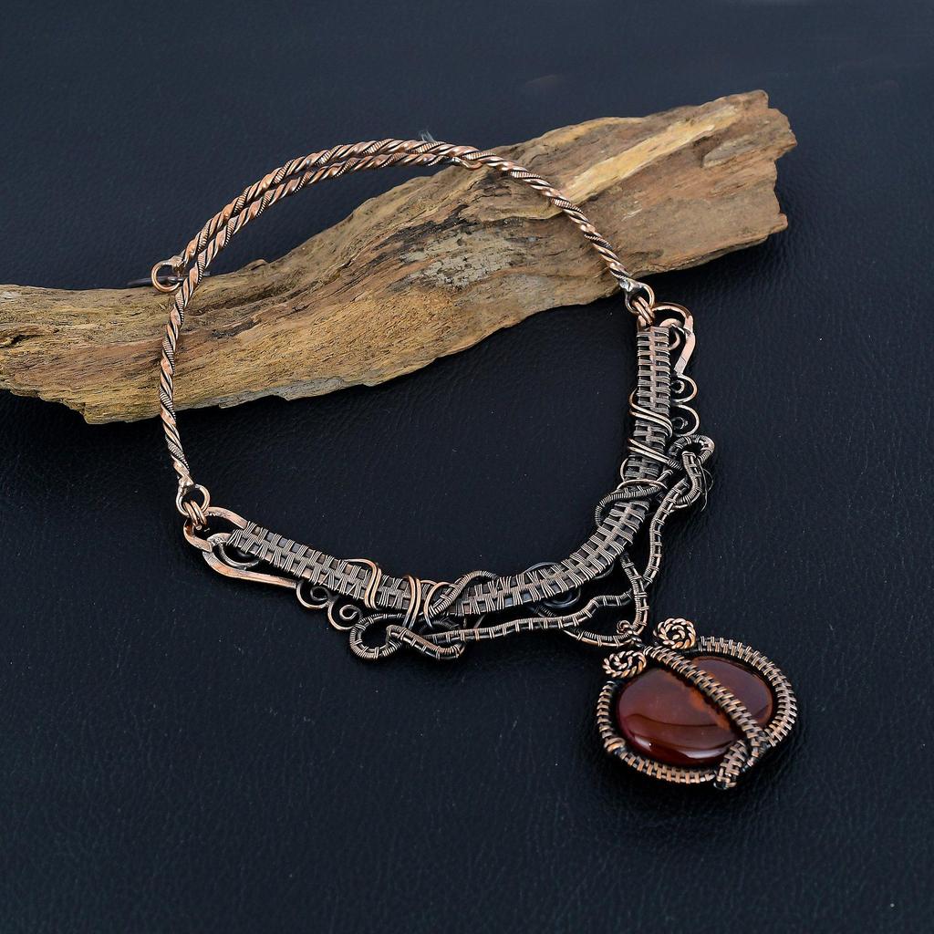 Carnelian Necklace, Natural Gemstone 999 Copper Wire Wrapped Necklace, Handmade Jewelry, Birthday And Anniversary Gift For Her