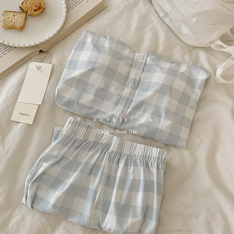 

Button ice leather suspender shorts with chest pad pajamas women s summer new ice silk suit adjustable loungewear M（ 40-55kg ）