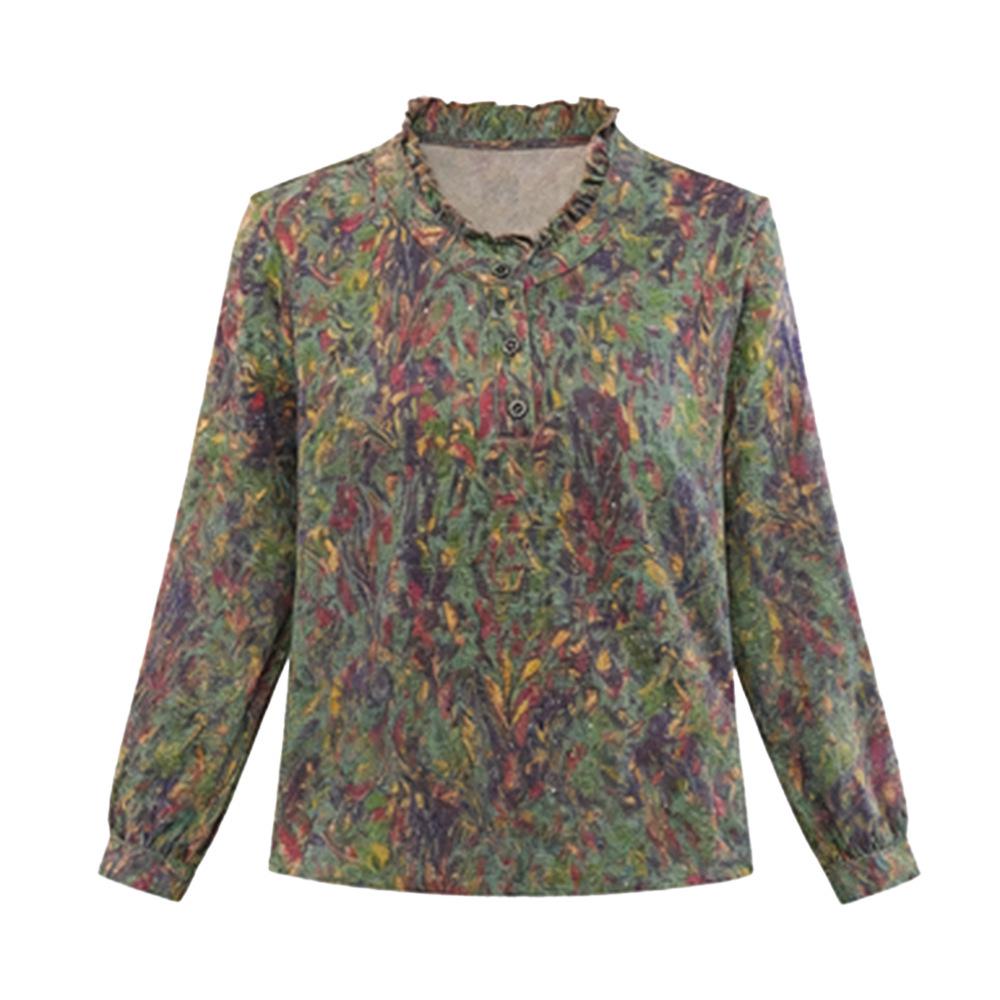 Plus Size Floral Print Long Sleeve Top for Middle-Aged & Elderly Women