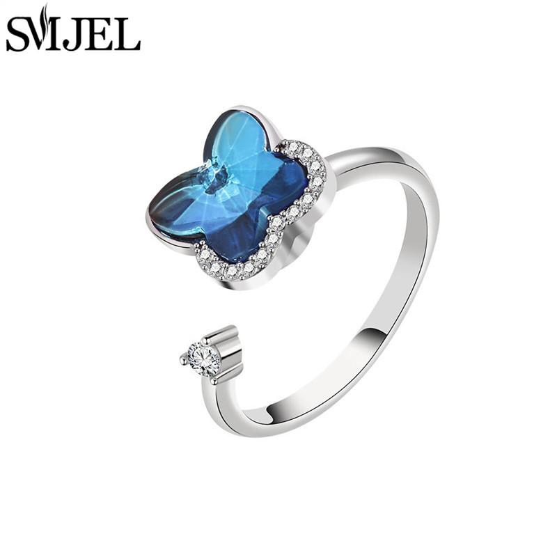SMJEL Fidget Spinner Ring Anxiety for Women Crystal Demon Eyes Anti Stress Rings Flower Planet Sun Rotating Jewelry Wedding Gift