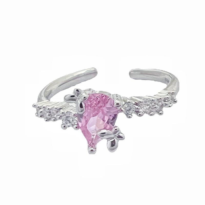 Sweet And Cool Pink Zircon Butterfly Open Ring Female Niche Design Cold Wind Fashion Personality Advanced Sense Index Finger Ring