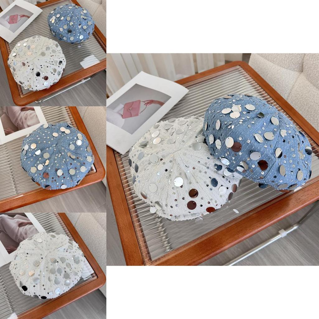 Fashionable Beret Hat For Women Summer With Sparkling Crystals Stylish Cloud Hat Head-widening Face-enhancing Trendy Artist Hat