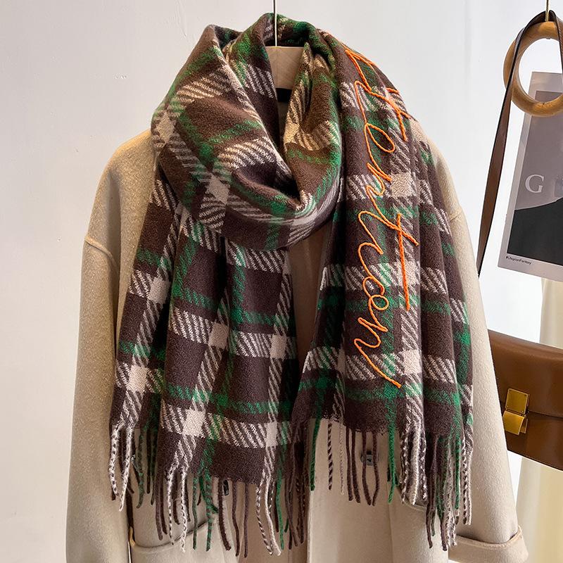 College style red plaid scarf women's autumn and winter fashion versatile student couple pair of scarves men's long models