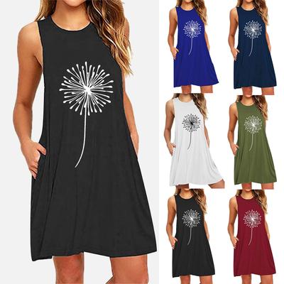 Women's Casual Sleeveless Print A-Line Dress with Pockets Summer Loose Fit Tank Dress for Beach, Party, or Daily Wear