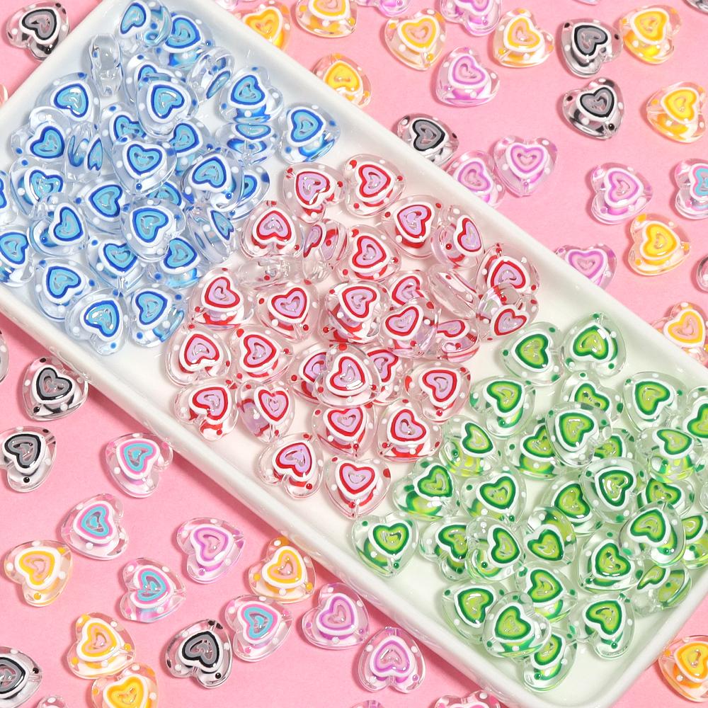 5pcs Lampwork Heart Beads 12mm Colorful Hand Painted Glass Loose Beads For Jewelry Making DIY Necklace Phone Chain Accessories