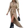 Europe, America, autumn and winter new women's clothing solid color long dress cardigan long sleeve big swing dress
