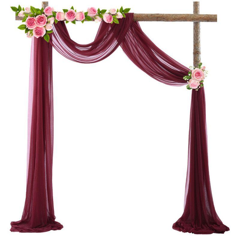 

Elegant Wedding Arch Door Chiffon Curtain Translucent Fabric For Romantic Decorations WineRed,70*550cm(2.3*18ft)