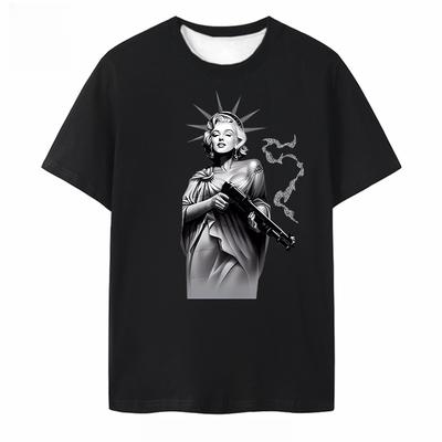 West Coast Hip-hop Street Hardcore Shotgun Print T-shirt Men's and Women's Loose Crew Neck Short-sleeved GHETTO Gangster Top