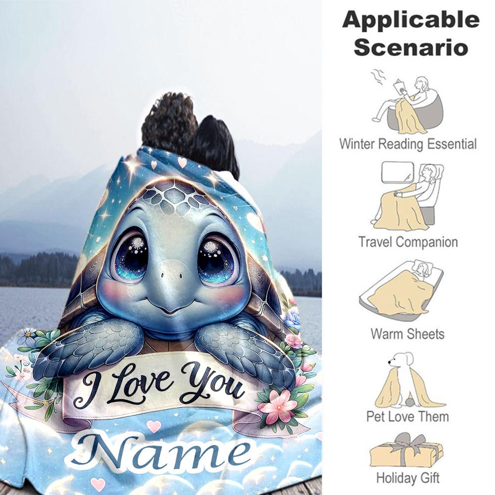 Blue Turtle Customize Text Blanket Cozy Personalized Blanket Durable Comfort Versatile for Bed Bedding Couch Seaside Four Seasons Multipurpose