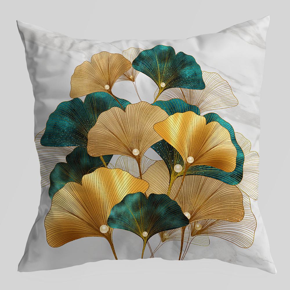 A New Type of Home Fabric Pillow and Cushion Cover with Green and Gold Ginkgo Leaf Print