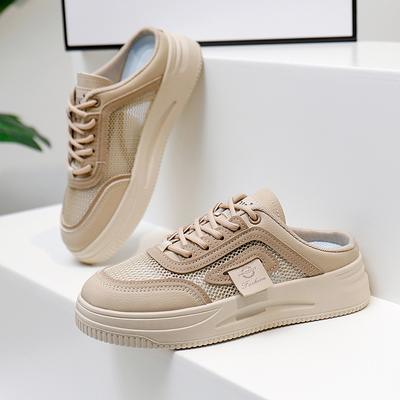 2025 Korean Version Summer New Half Tray White Shoes Women Ins Breathable Student Height Increase Casual Shoes Street Shot XYP887