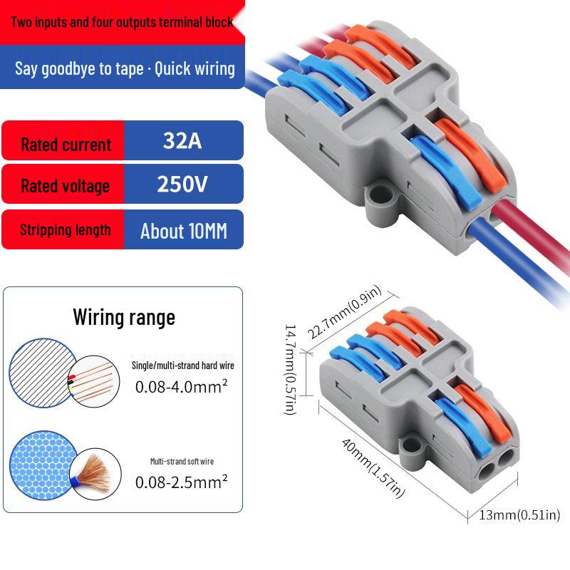 Quick Connect Press-in Terminal Splitter for Soft & Hard Wire Conductors