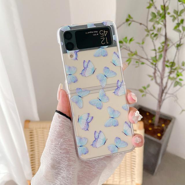 For Samsung Z Flip 4 Case Gradient Butterfly Transparent Case With Holder For Samsung Z Flip 3 Zflip4 Shockproof Hard Back Cover