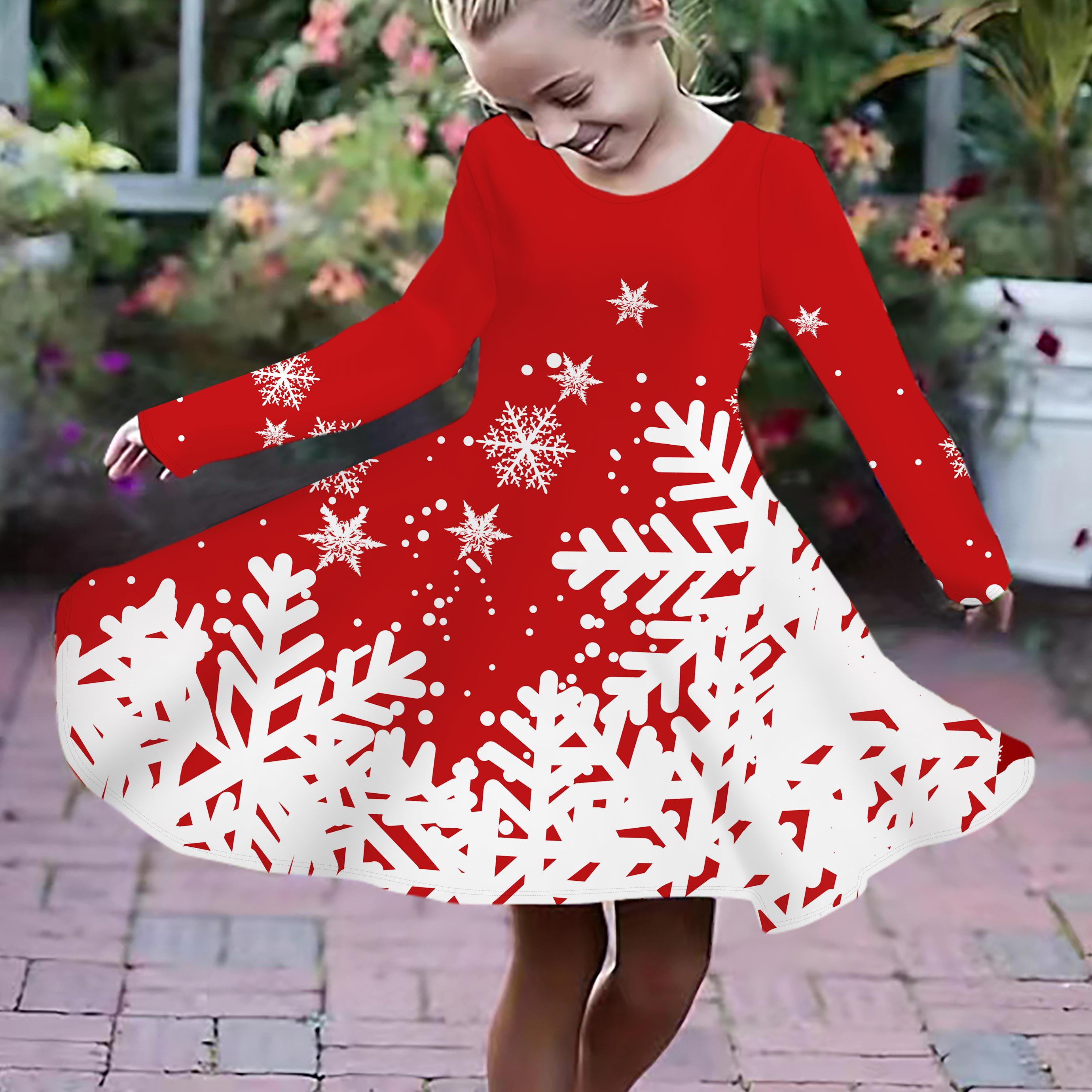 

Повседневное платье для девочек с принтом 3D-красных снежинок, круглым вырезом и длинными рукавами, детское платье принцессы 180 розовый