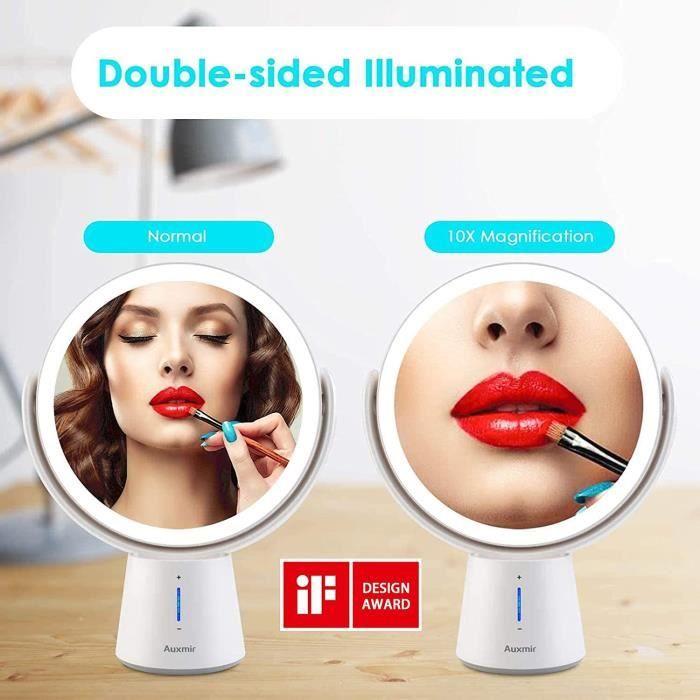 Auxmir 1X 10X Magnifying Mirror 360° Swivel Two Sides LED Lighted Makeup Mirror Adjustable 5 Brightness Levels. [6627]