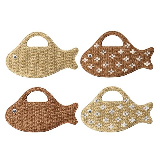 Yousheng Fun Straw Fish Handbag Woven Mini Clutch Tote Summer Beach Bag Novelty Purse for Women Vacation