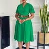 New Style Fashionable Elegant Solid Color Large Size V-neck Flared Sleeves African Dress