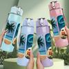 1PC Camper Van Tropical Coast Print 750ml Color Plastic Sports Water Bottle Leakproof Flip Straw Lid Suitable for Sports Office Home Use