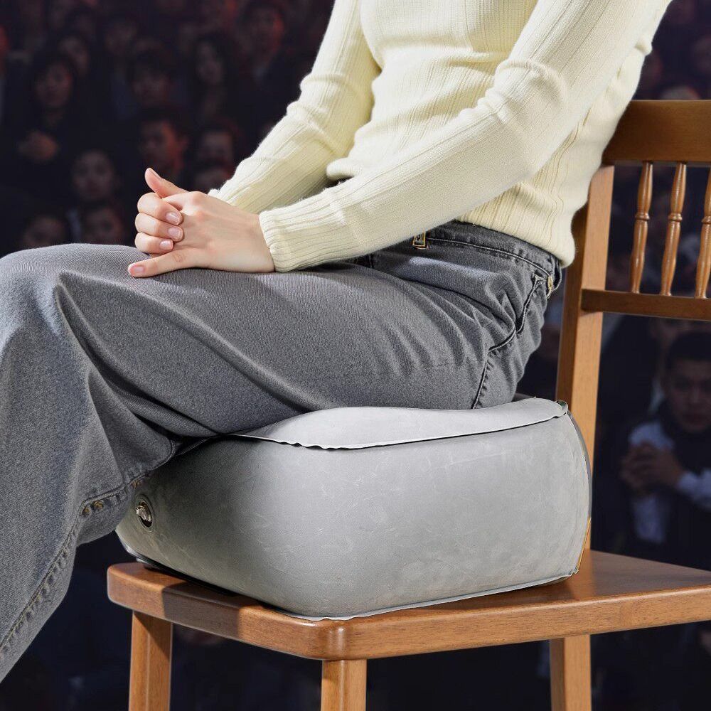 Press-to-Inflate Inflatable Booster Seat Plush Fabric Travel Press Leg Stool Air Travel