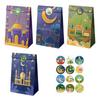 12PCS Eid Al-Fitr Ramadan Flat Open Bag Kraft Paper Multicolor Candy Bag Mixed Pattern with Stickers Packing Bag Eid Mubarak