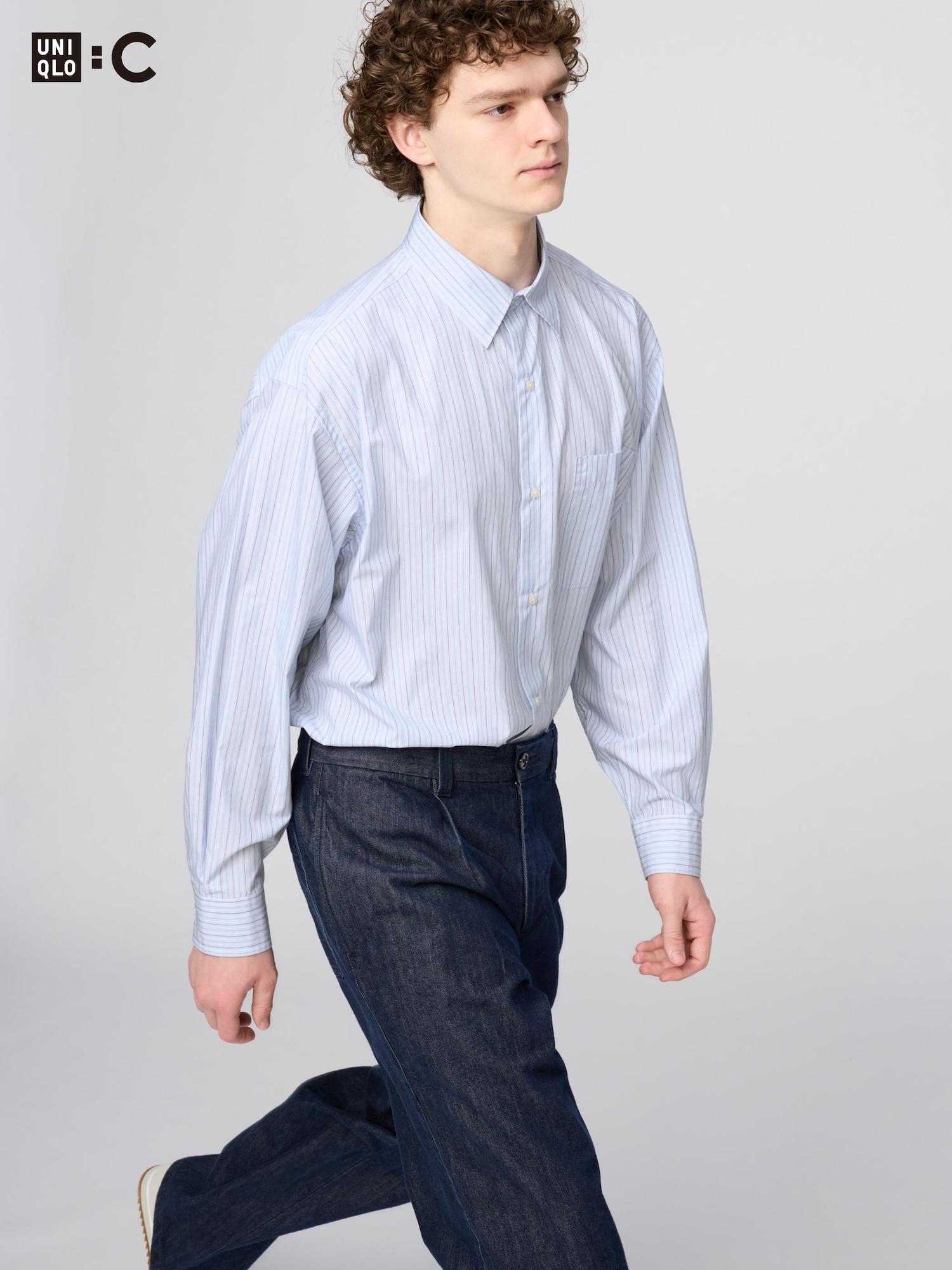 Uniqlo Япония Широкая оверсайз рубашка в полоску 63 BLUE/4XL