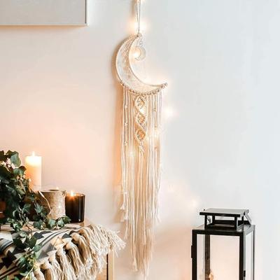 Makramé Vävd Väggbonad Måne Drömfångare Boho Chic Bohemisk Heminredning Väggkonst Dekor Rumsdekor(Ljusstakar INGÅR INTE)