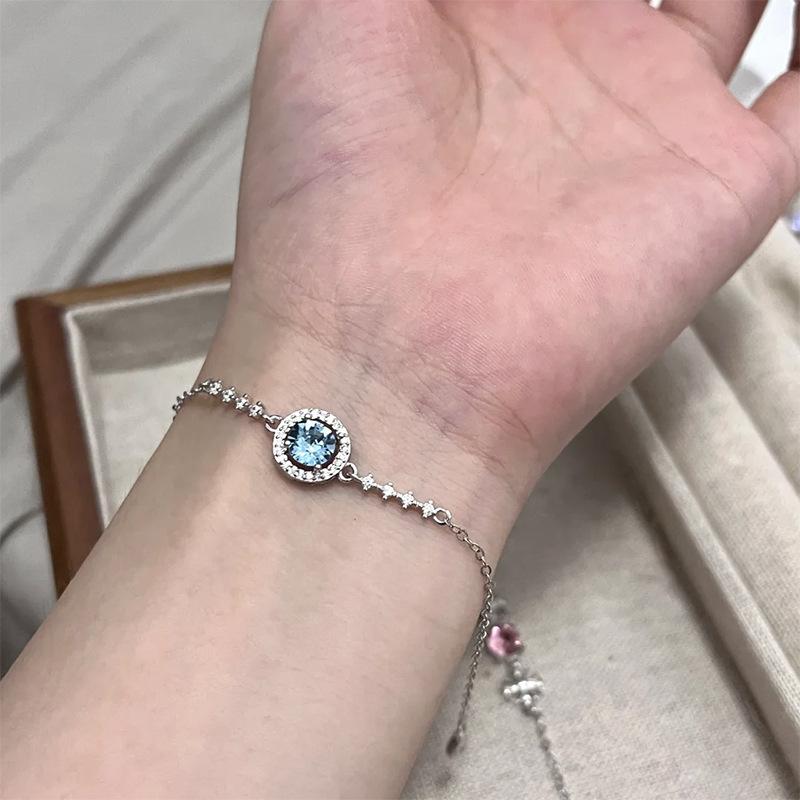 Fashion and Luxurious Chain Female Bangles New In Round Blue Zircon Bracelet for Women Suitable for Daily Fine  Gifts