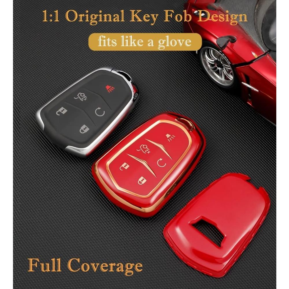 Für Cadillac Escalade Schlüsselanhänger-Abdeckung, für Cadillac ATS CTS CT6 STS SRX XT5 Schlüsselanhänger-Hülle, Premium-Soft-TPU, vollständiger Schutz, Smart-Schlüsselhalter