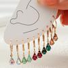 5 Paris Earrings Set Multicolor Stone Gold-Color Matel Small Hoop Earrings Square Water Drop Cute Sweet Fashion Jewelry Gift