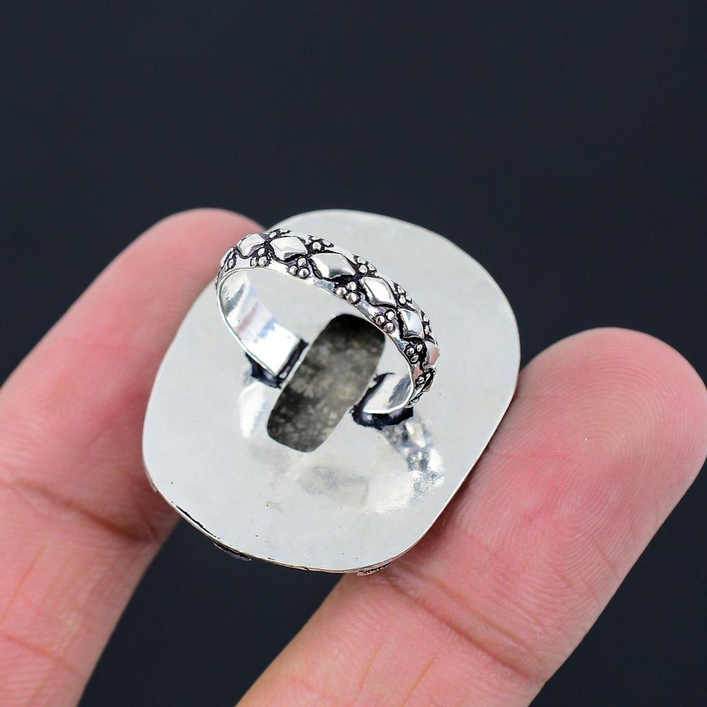 Natural Fossil Coral Gemstone 925 Silver Solitaire Ring Size 7 For Girls