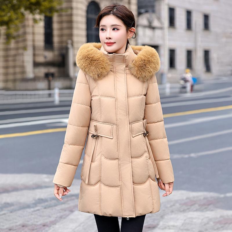 Down cotton clothes women's medium and long 2025 winter new Korean version fashion waist thickened warm hooded jacket