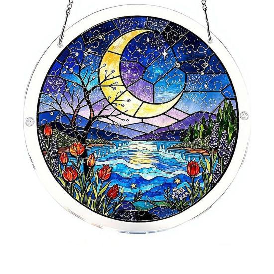 Acrylic Jigsaw Puzzle Suncatcher Large Colorful DIY Sun Catcher Kit for Adults Stained Glass Style Window Hanging Ornament for Home Garden Decor