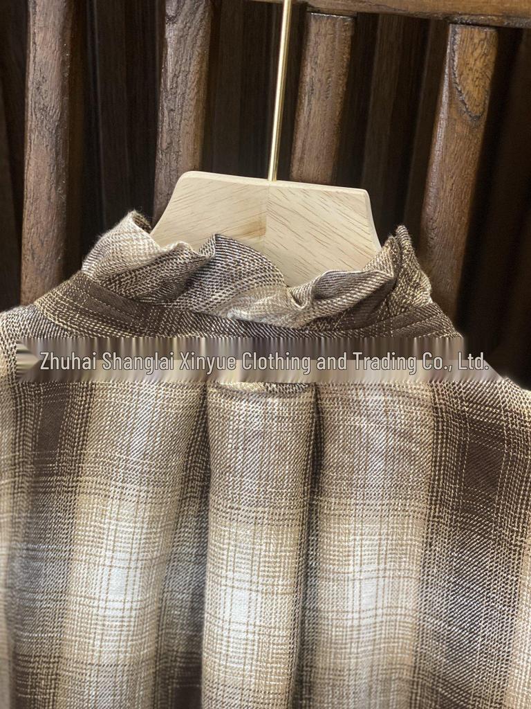 Women's Japanese-Style Coffee Plaid Lace Single-Breasted Shirt - A Little Blue