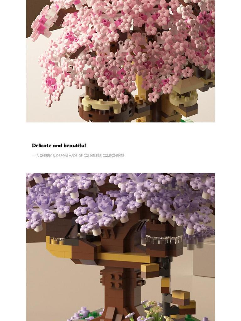 Cherry Blossom Treehouse Compatible with LEGO Blocks - DIY Flower Ornament & Gift for Girls