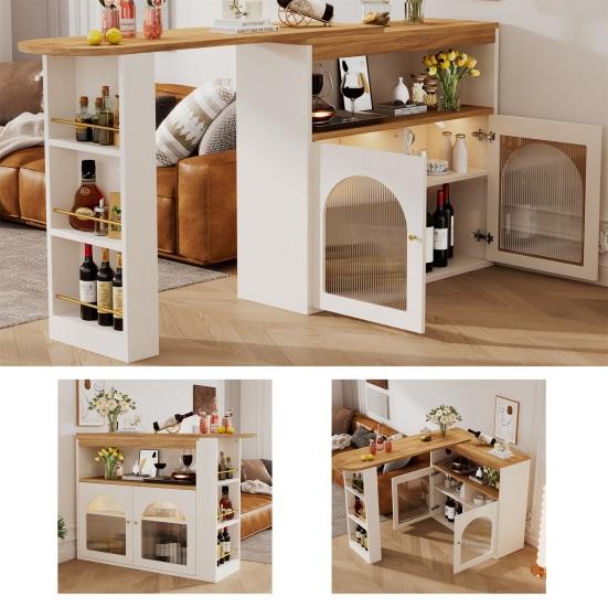 Standing Dining Table Spacious Desktop Coffee with 2 Doors Open Shelves Large Home Extendable Bare Capacity Strong Load-bearing Furniture Modern