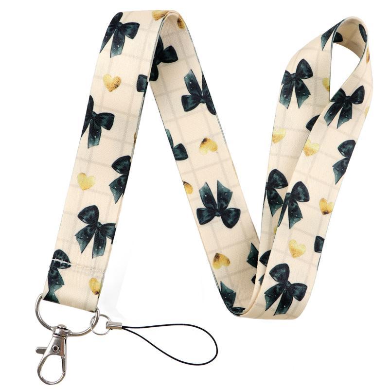 Cute Bow Pattern Lanyard with Clear ID Badge Holder Detachable Durable Strap for Outdoor Activity Pass Office Work Use