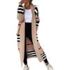 Maglione cardigan lavorato a maglia a righe lunghe da donna autunno e inverno